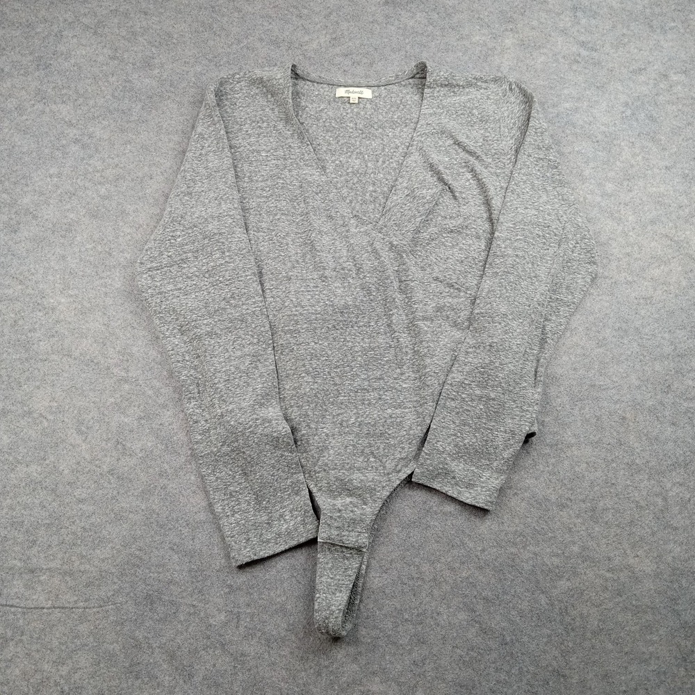 Madewell Bodysuit Womens 2XL Gray Long Sleeve Wrap Front V Neck Stretch